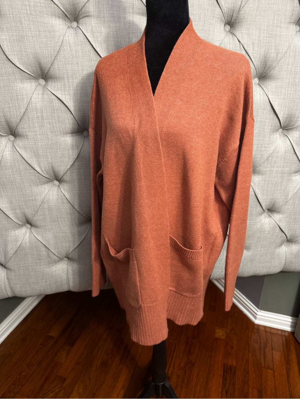 A New Day Open-Front Burnt Orange Cardigan with Pockets
